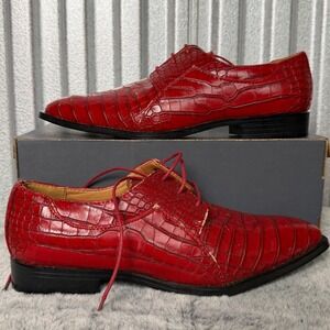Roberto Chillini STATUS Red Crocodile Embossed Dress Shoes Men's Size 10.5